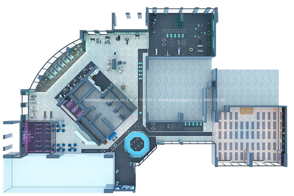 Mặt bằng bố trí phân khu phòng tập Full dịch vụ