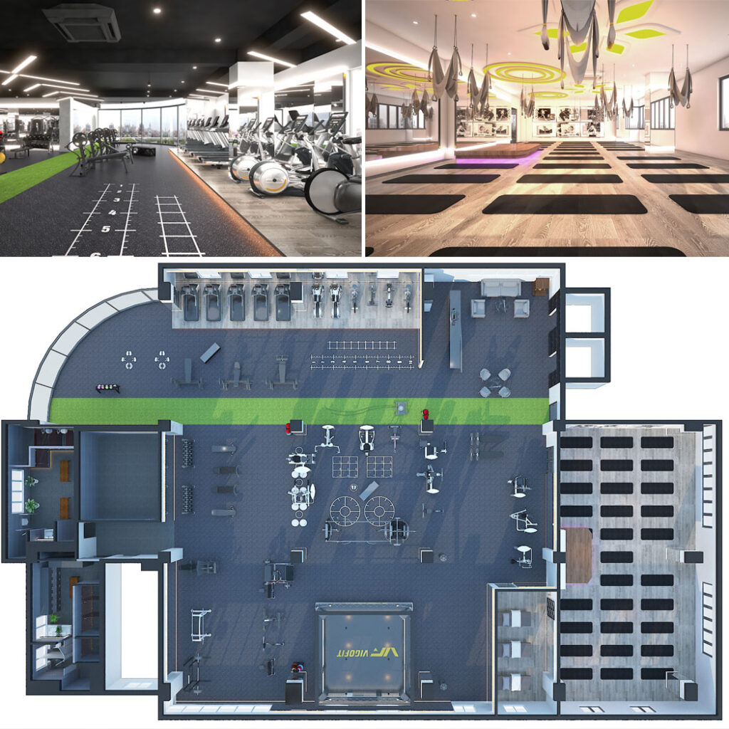 Phối cảnh thiết kế 3D phòng tập Gym
